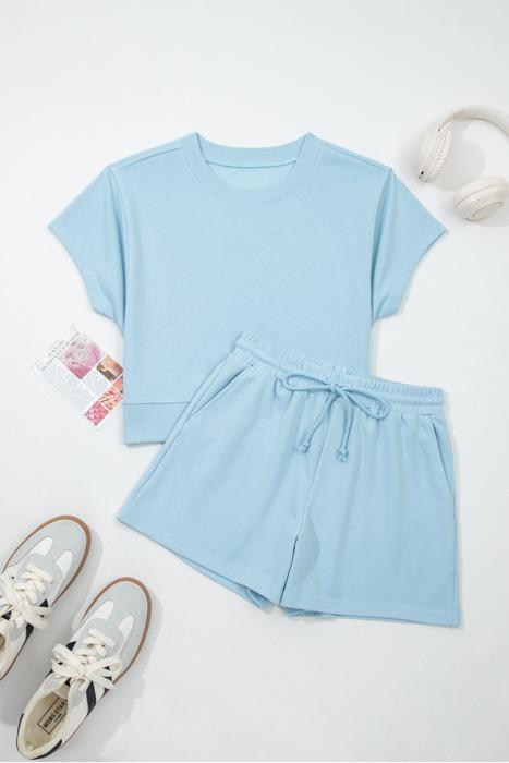 Solid Lounge Tee & Drawstring Shorts Set | S-XL