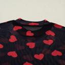  Valentines Heart Printed Sheer Mesh Long Sleeve Top | S-XL