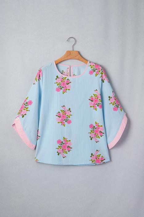 Floral Print 3/4 Sleeve Button-Cuff Blouse | S-XL