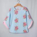  Floral Print 3/4 Sleeve Button-Cuff Blouse | S-XL