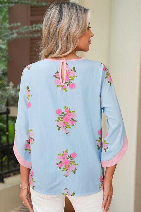 Floral Print 3/4 Sleeve Button-Cuff Blouse | S-XL