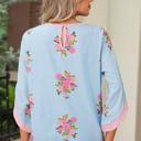  Floral Print 3/4 Sleeve Button-Cuff Blouse | S-XL