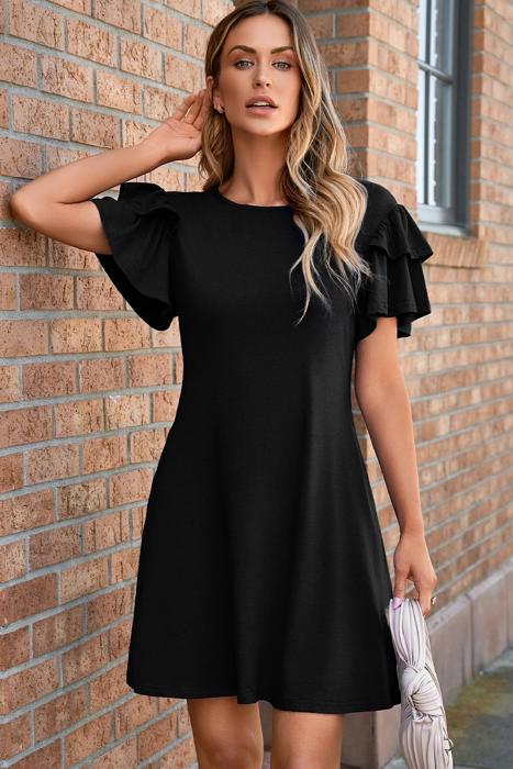 Double Ruffle Sleeve Mini Dress | S-XL