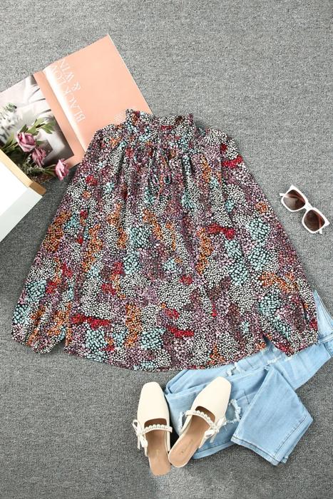 Vibrant Floral Tie V-Neck Blouse | Free Shipping