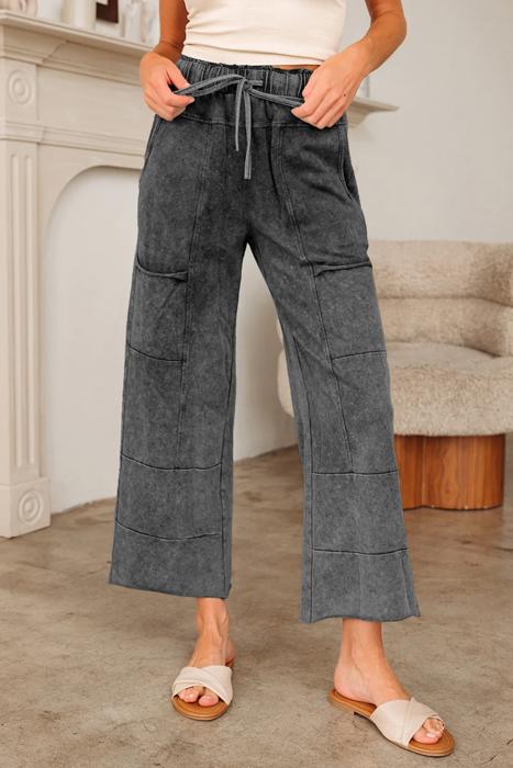 Lace-Up Raw Hem Patched Pocket Pants | S-XL