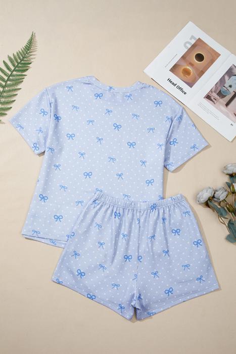 Heart Bow Print Loose Short Set | S-XL