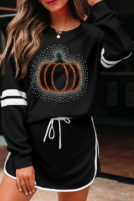 Rhinestone Graphic Varsity Pullover and Skort Set | S-XL