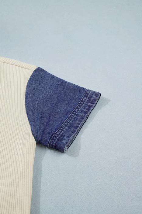 Ribbed Denim Patch Shirt | S-XL