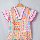  Boho Mixed Print Tiered Short Sleeve Blouse | S-XL