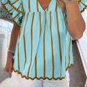  Double Ruffled Sleeve Striped Blouse | S-XL