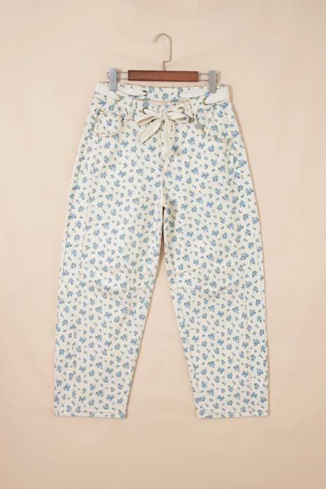 Floral Knot Waist Barrel Jeans | S-XL