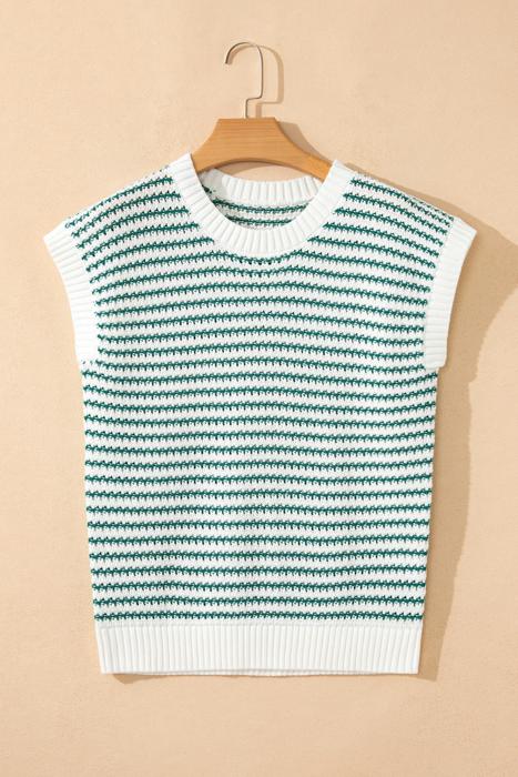 Elara Striped Ribbed Trim Loose Fit Knitted Vest | S-XL