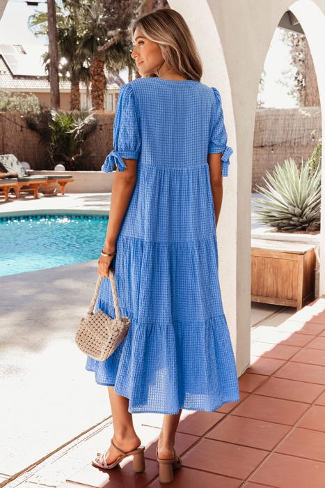 Tiered Gingham Bow Tie Midi Dress | S-XL