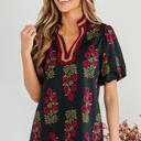  Sweet Bloom Contrast Bubble Sleeve Top  | S-XL