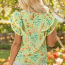  Stripe Floral Ruffle Sleeve Top | S-XL