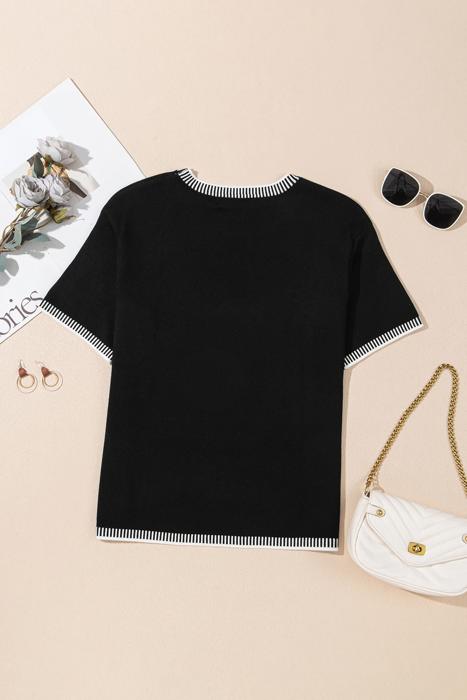 Solene Striped-Trim Round Neck Sweater | S-XL