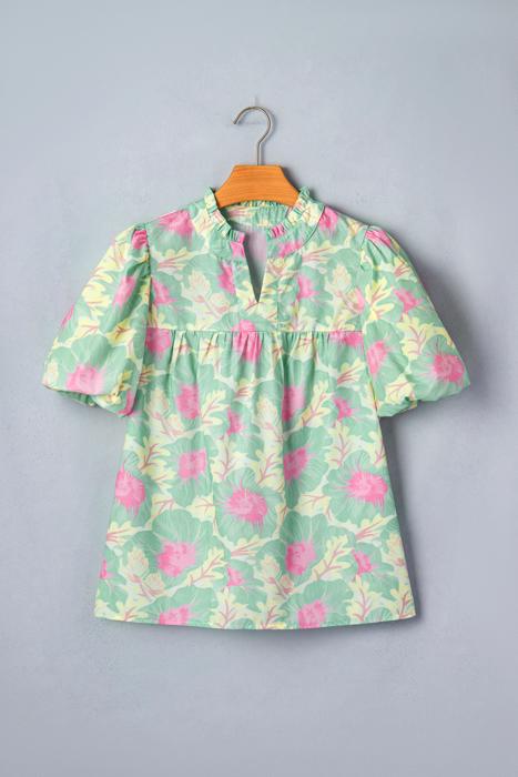 Floral Grace Bubble Sleeve Blouse | S-XL