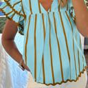  Double Ruffled Sleeve Striped Blouse | S-XL