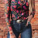  Floral Mesh Mock Neck Long Sleeve Top | S-XL