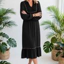  Collared V-Neck Leopard Trim Maxi Dress | S-XL