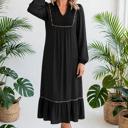  Collared V-Neck Leopard Trim Maxi Dress | S-XL