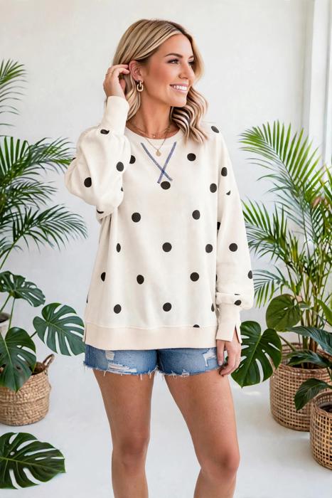 Polka Dot Loose-Fit Long Sleeve Top | S-XL