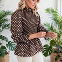  Polka Dot Shirred High Neck Ruffle Blouse | S-XL