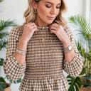 Sweetheart Shirred Plaid Peplum Top | S-XL