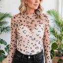  Leopard Print Sheer Mesh Mock Neck Bodysuit | S-XL