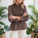  Polka Dot Shirred High Neck Ruffle Blouse | S-XL