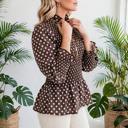  Polka Dot Shirred High Neck Ruffle Blouse | S-XL