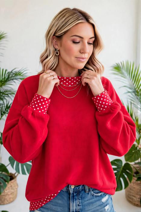 Contrast Trim Polka Dot Sweatshirt | S-XL