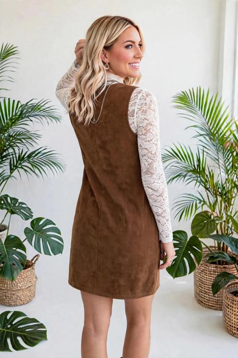 Geometric Stitch Corduroy Mini Dress | S-XL