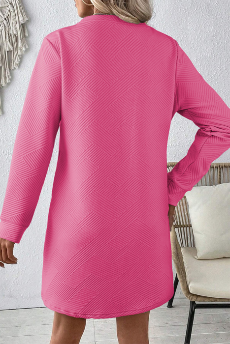 Textured Long Sleeve Side Pockets Shift Dress