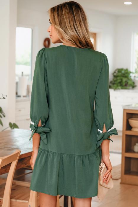 Contrast Ric Rac Trim Button V-Neck Shift Dress | S-XL