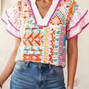  Boho Mixed Print Tiered Short Sleeve Blouse | S-XL