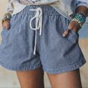  Striped Drawstring Elastic Waist Denim Shorts | S-XL
