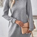  Textured Long Sleeve Side Pockets Shift Dress