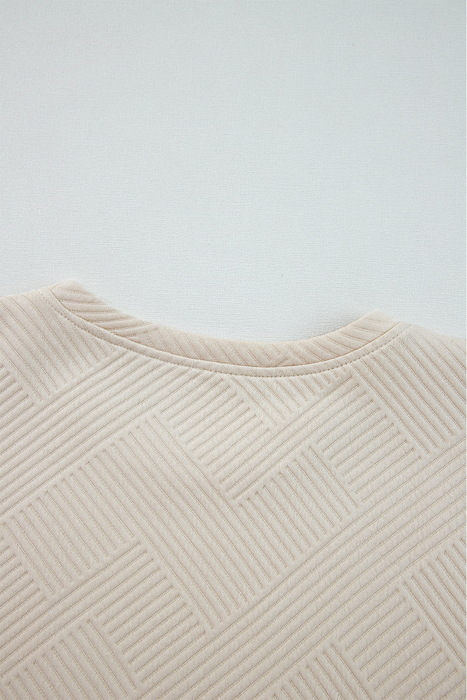 Textured Long Sleeve Side Pockets Shift Dress