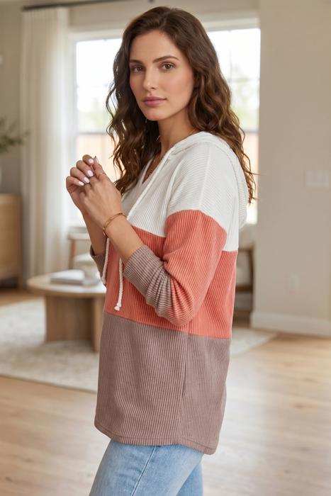 Ribbed Colorblock Hooded Pullover | S-XL