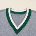  Contrast Striped Trim V Neck Varsity Light Sweater | S-XL