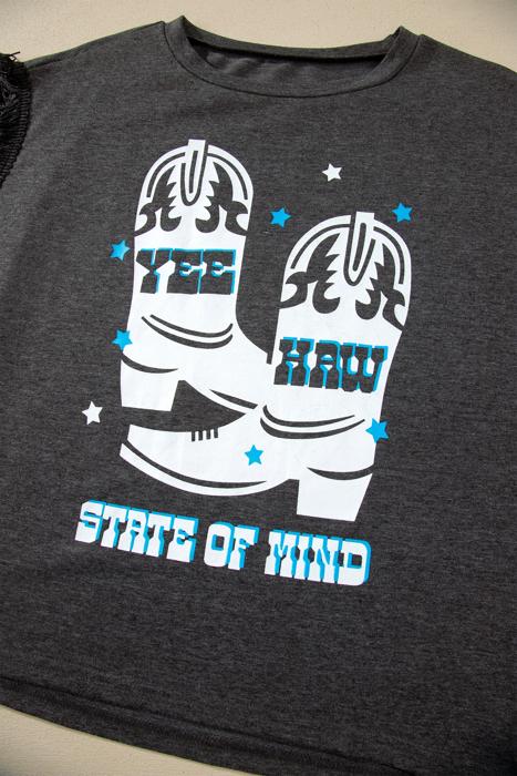 YEE HAW Boots Graphic Fringed Sleeve Tee | S-XL