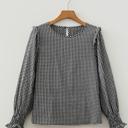  Plaid Shirred Cuff Long Sleeve Blouse | S-XL