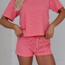  Striped Knit T-Shirt & Elastic Waist Shorts Set | S-XL