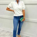  Striped Frill Collar Short Sleeve Blouse | S-XL