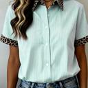 Stripe Contrast Leopard Collared Shirt | S-XL