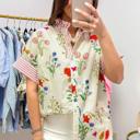  Floral Striped Patchwork Ruffled Collar Shirt | S-XL