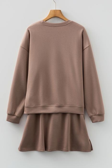 Velora Cozy Drop Shoulder Drawstring Mini Skirt Set | S-XL