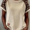 Ribbed Chic Colorblock Leopard Sleeve Tee | S-XL