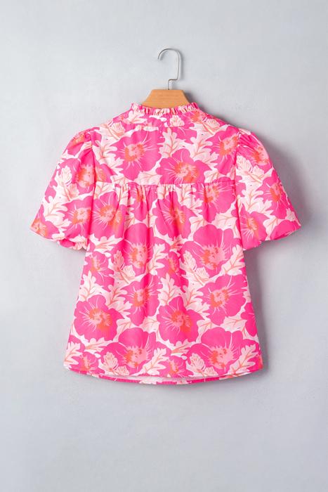 Bubble Sleeve Floral Peplum Top | S-XL